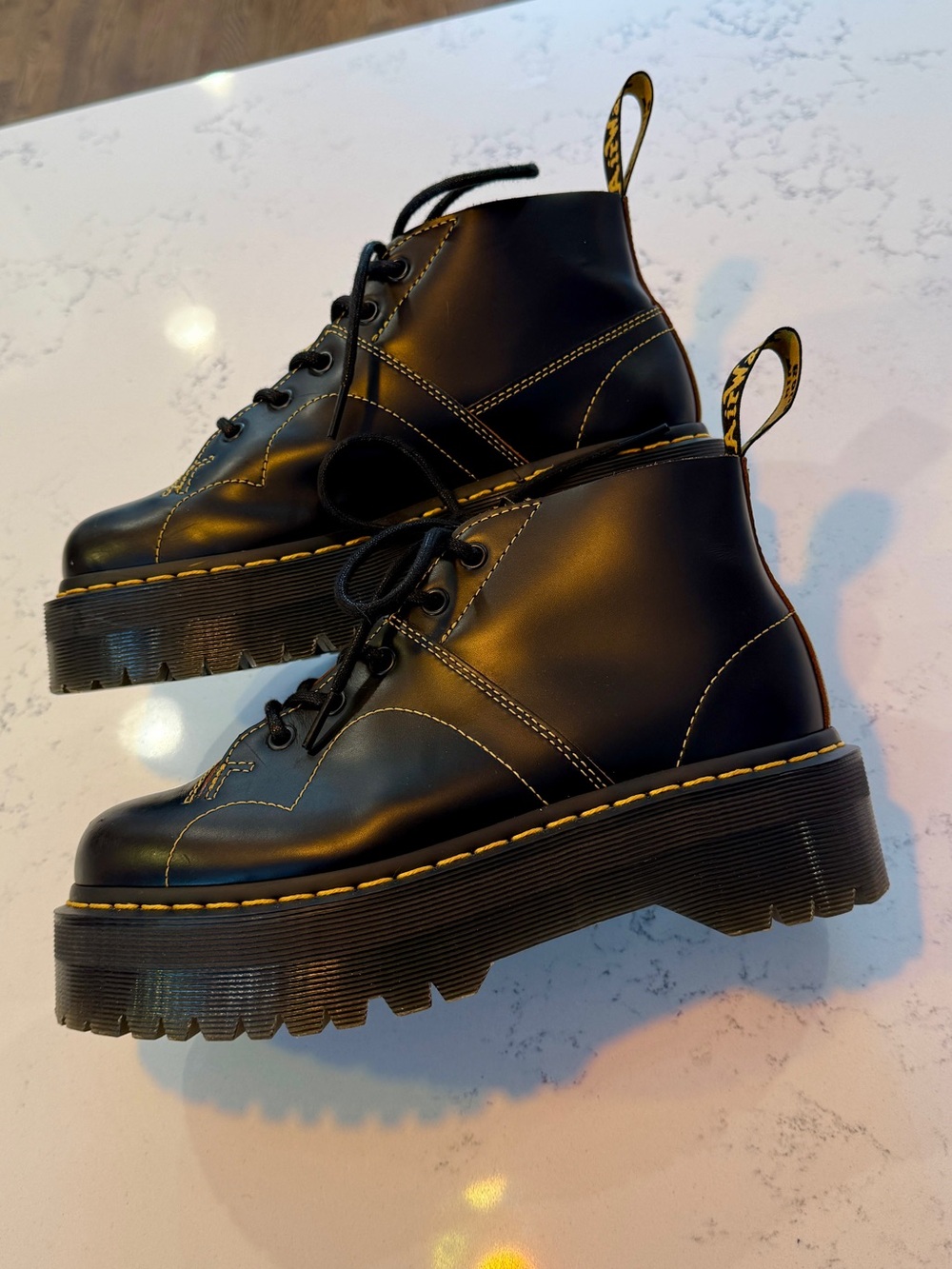 dr. doc martens church platform monkey boots women’s 8 black quad - Picture 5 of 10